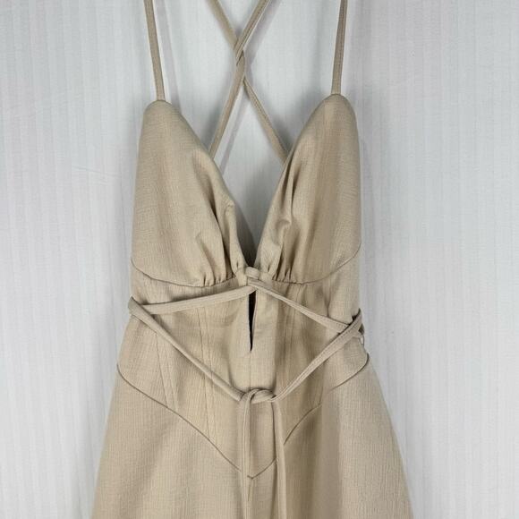 ASOS DESIGN Strappy Cupped Skater Midi Dress Natural Stone Size 10 Open Back - Picture 8 of 12